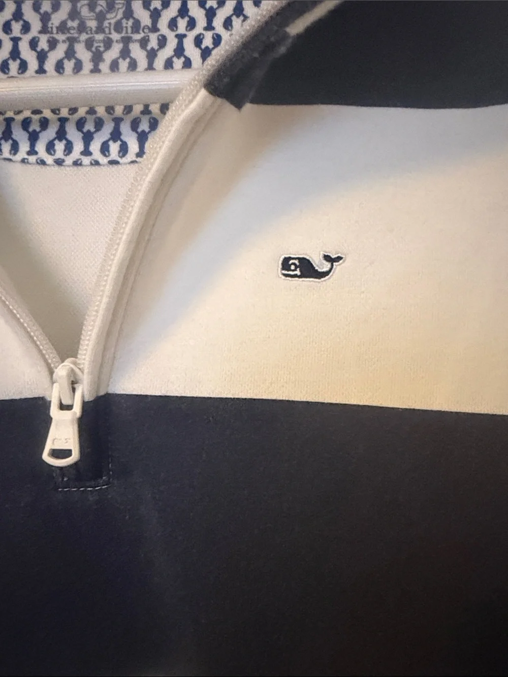 Vineyard Vines Navy and White Striped Half-Zip Pullover